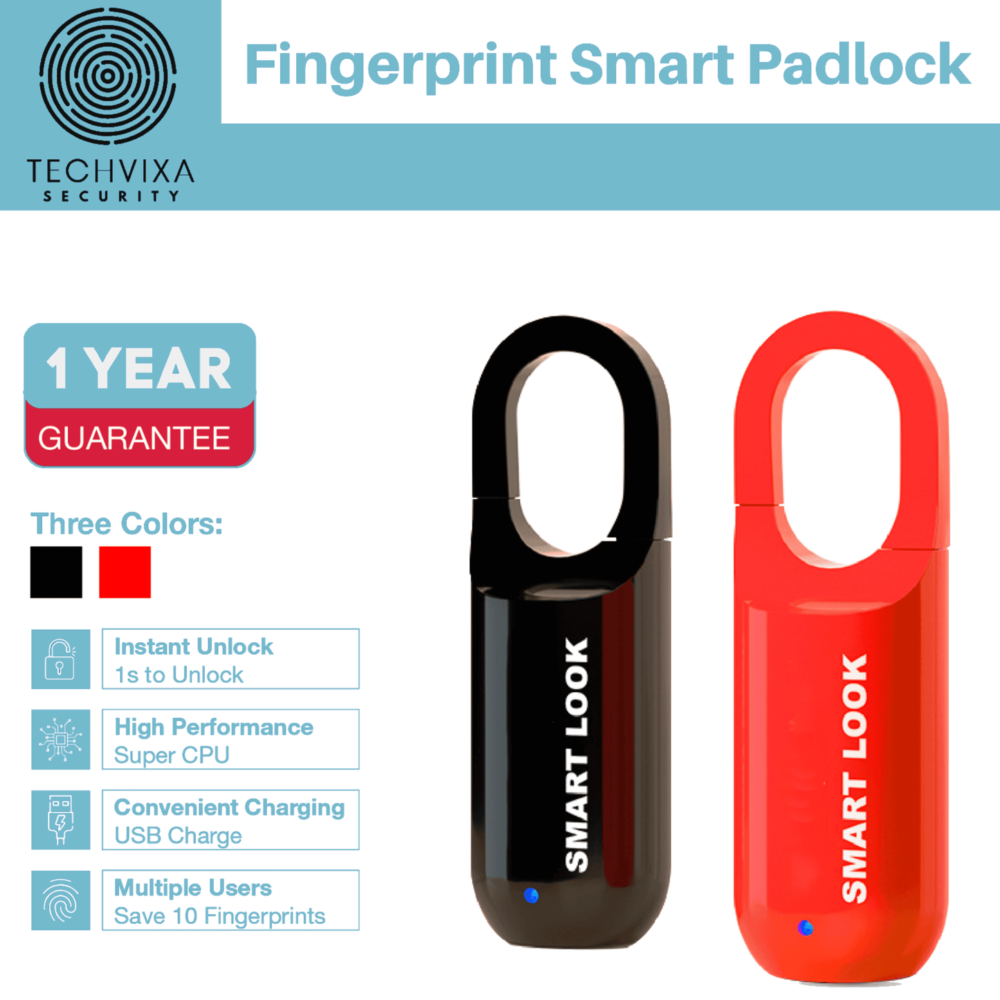 TechVixa™ TouchLock Pro – Fingerprint Smart Padlock