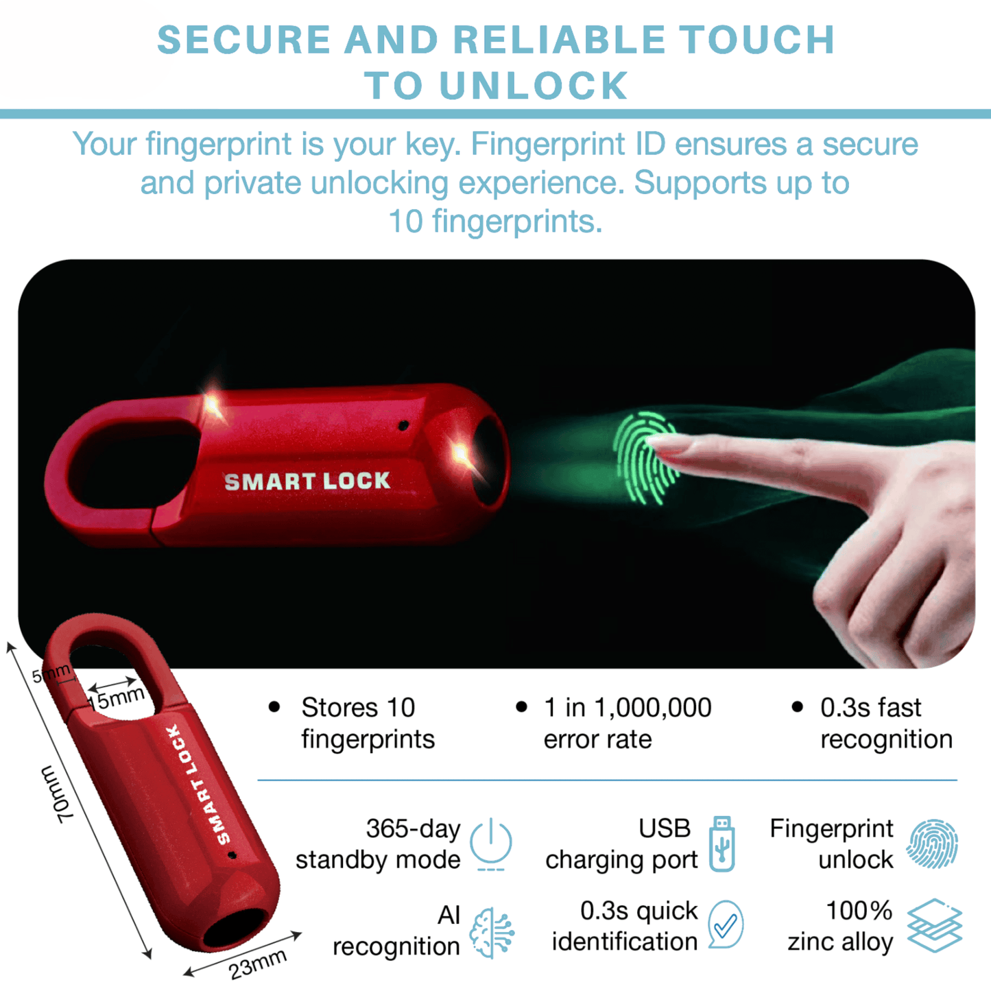 TechVixa™ TouchLock Pro – Fingerprint Smart Padlock